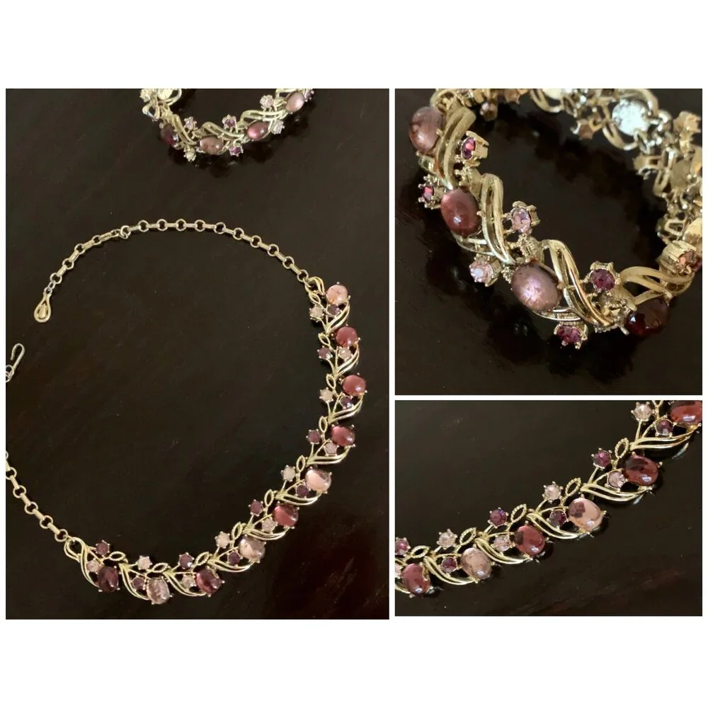 Vintage Coro Necklace, Bracelet & Earrings Set, Saphirine Cabochons, Adolph Kat